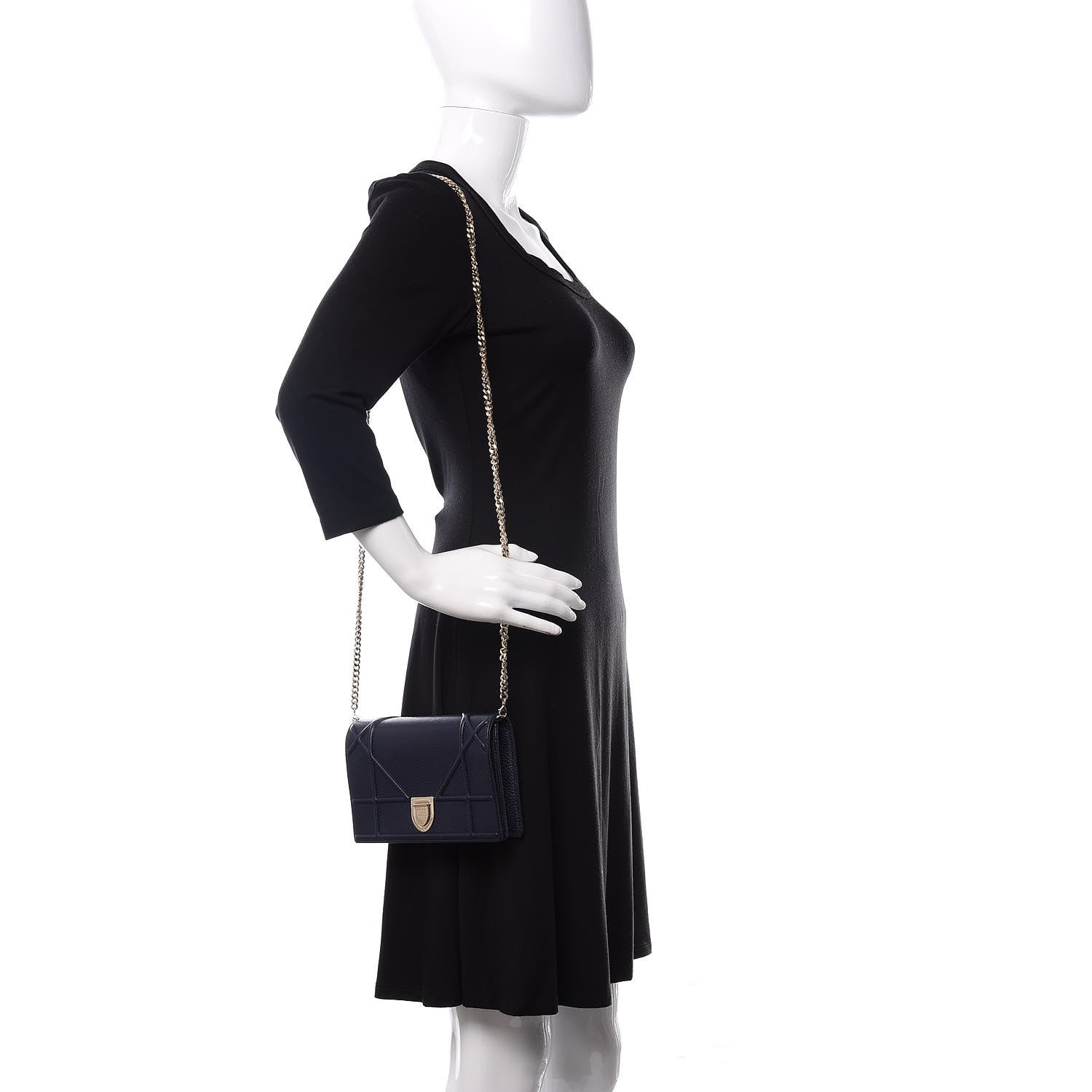 Christian Dior Grained Calfskin Diorama Wallet on Chain Pouch Indigo 2 of 10