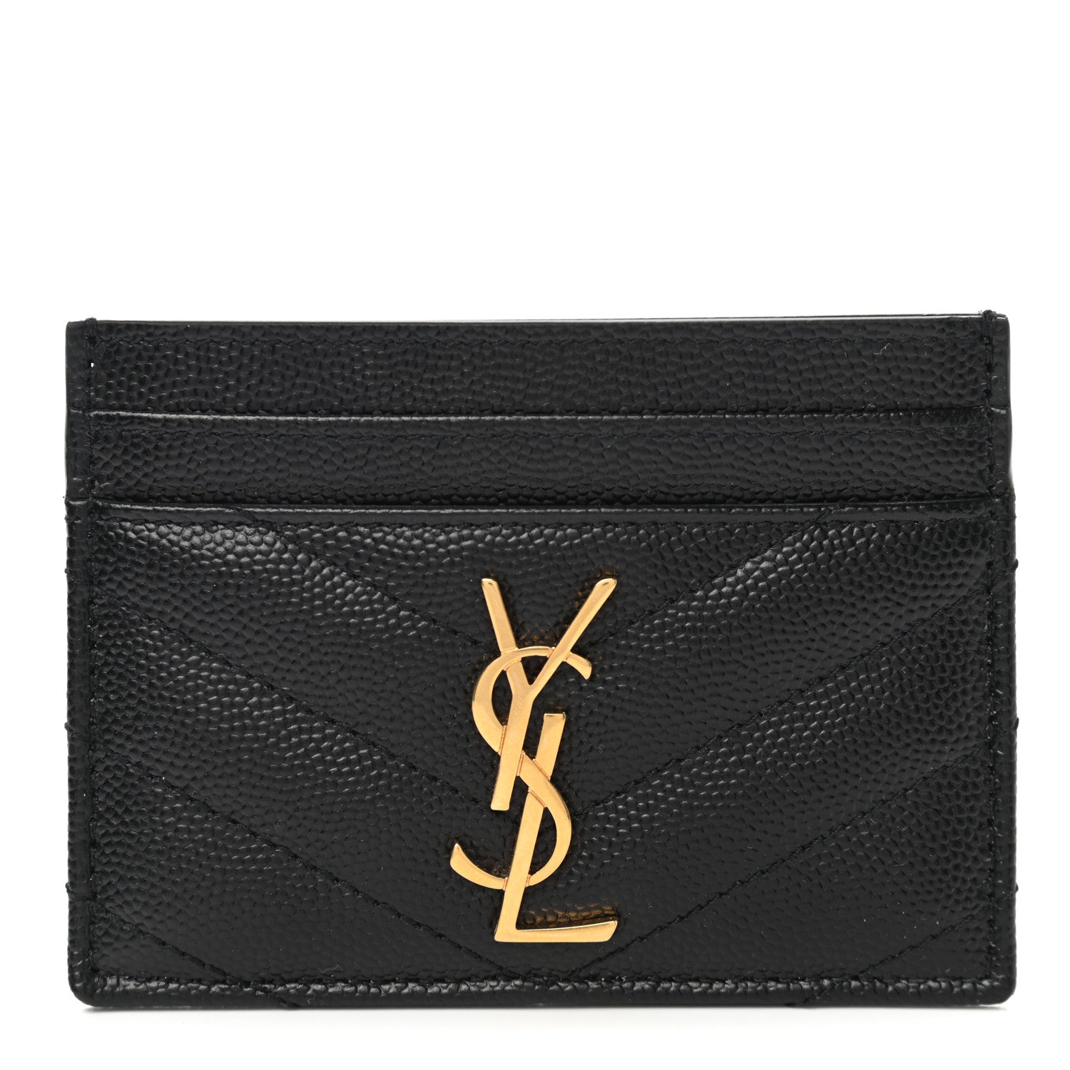Saint Laurent Grain De Poudre Matelasse Chevron Monogram Credit Card Case Black 1 of 8