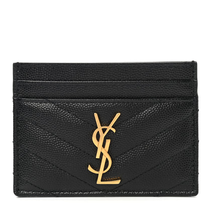 Saint Laurent Grain De Poudre Matelasse Chevron Monogram Credit Card Case Black 1 of 8