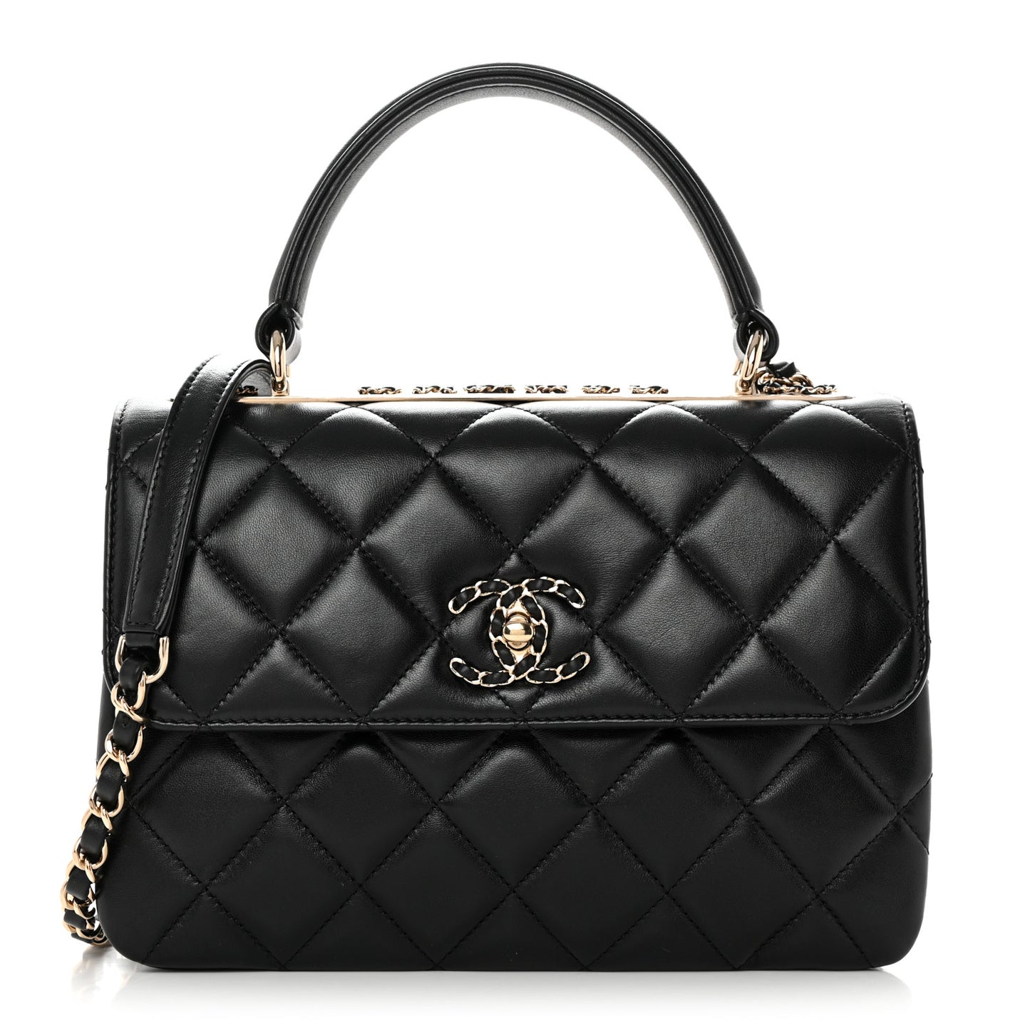 Lambskin Quilted Small Trendy CC Chain Dual Handle Flap Bag Black