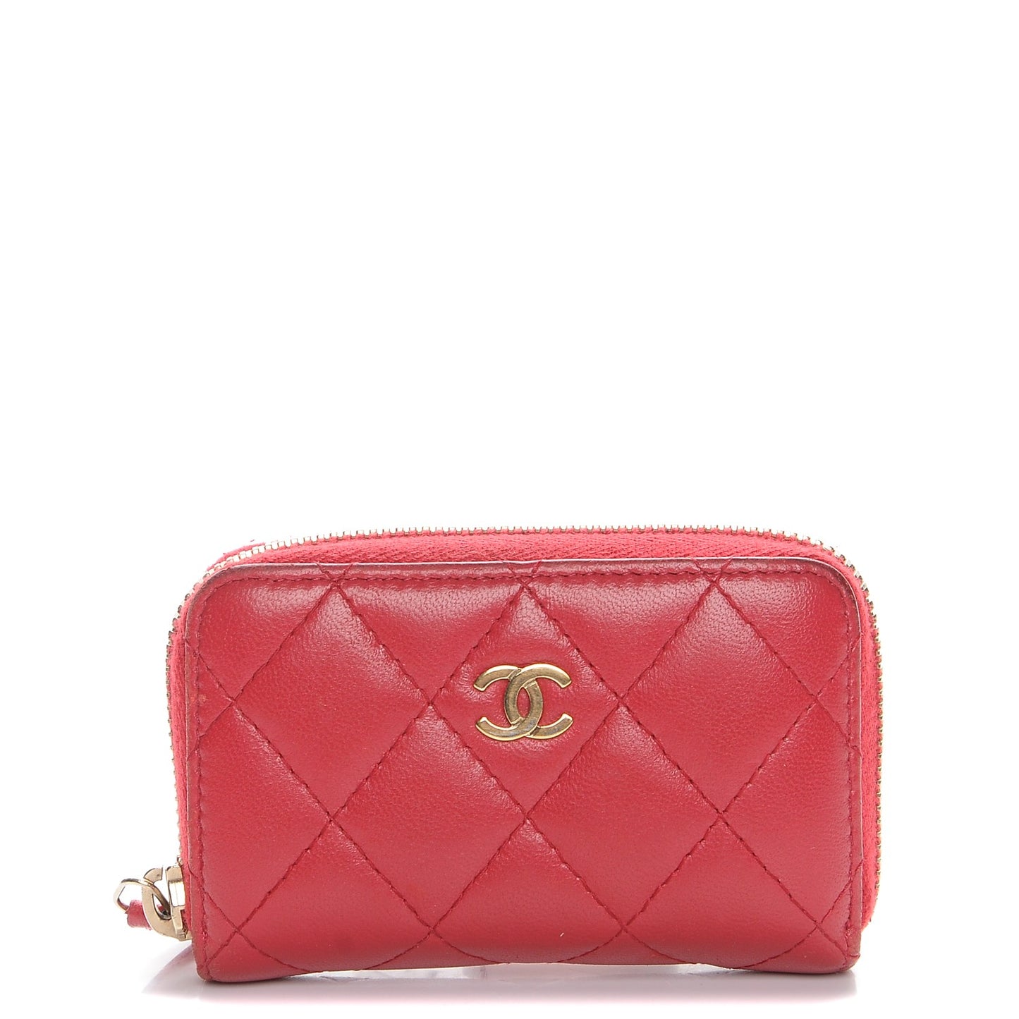 Lambskin Quilted Zip Around Coin Purse Wallet Dark Pink