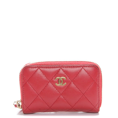 Chanel Lambskin Quilted Zip Around Coin Purse Wallet Dark Pink 1 of 8