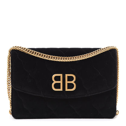 Balenciaga Velvet Mattress Quilted BB Wallet On Chain Black 1 of 13