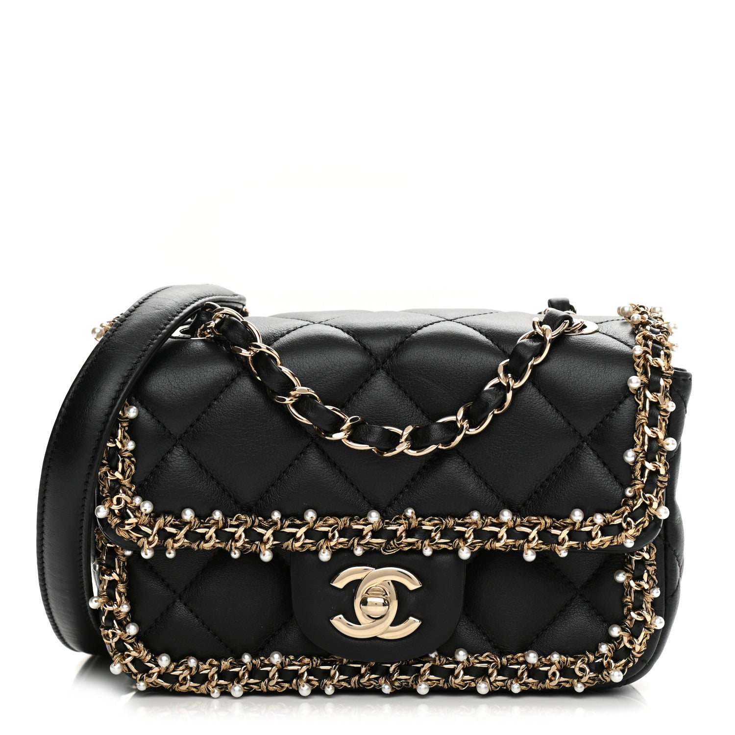 Chanel Lambskin Quilted Pearl Edge Mini Rectangular Flap Bag Black 1 of 11
