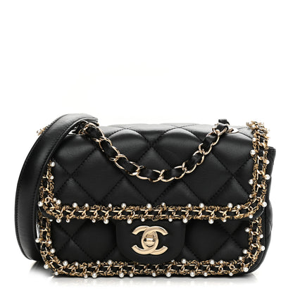 Chanel Lambskin Quilted Pearl Edge Mini Rectangular Flap Bag Black 1 of 11