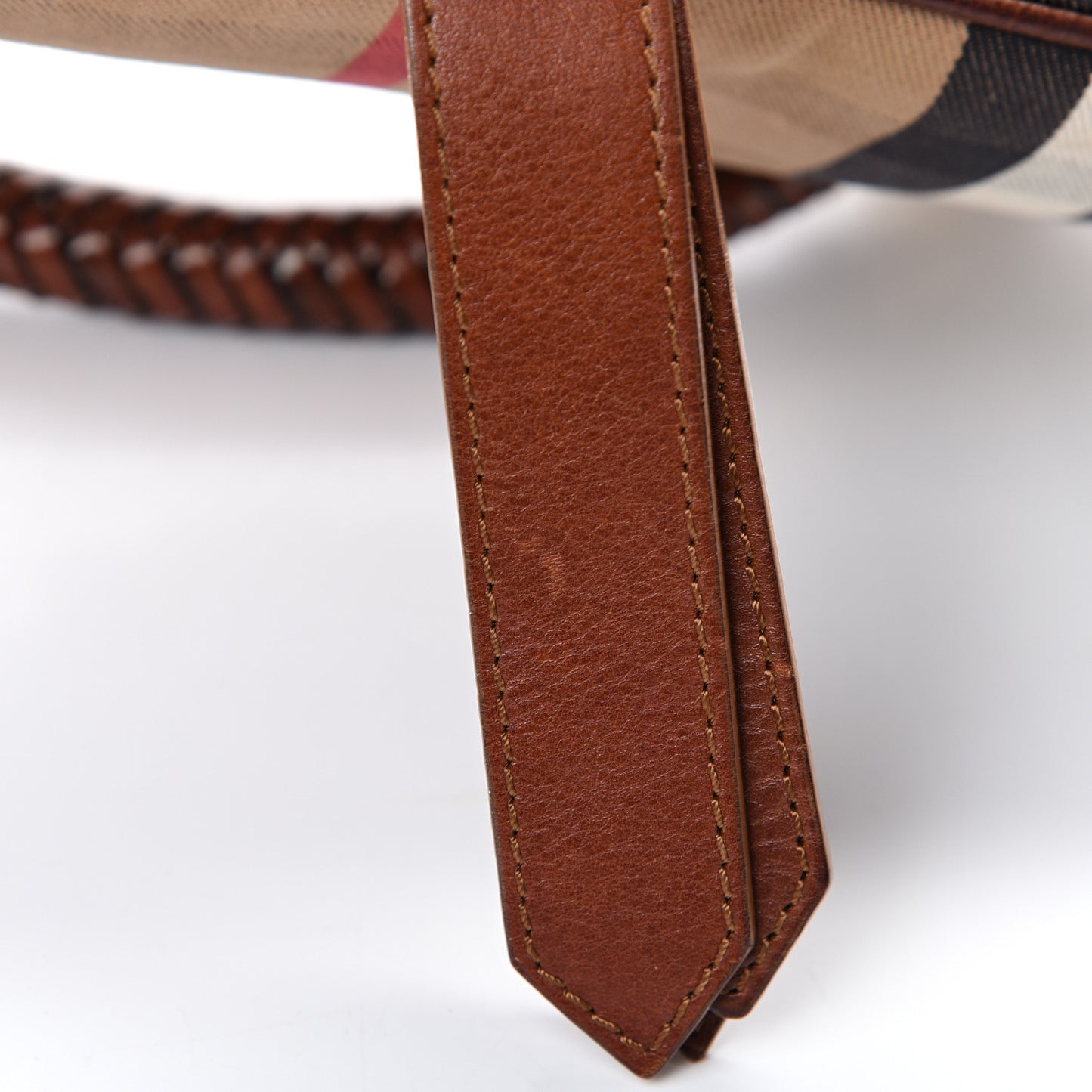 Calfskin House Check Woven Shoulder Bag Tan