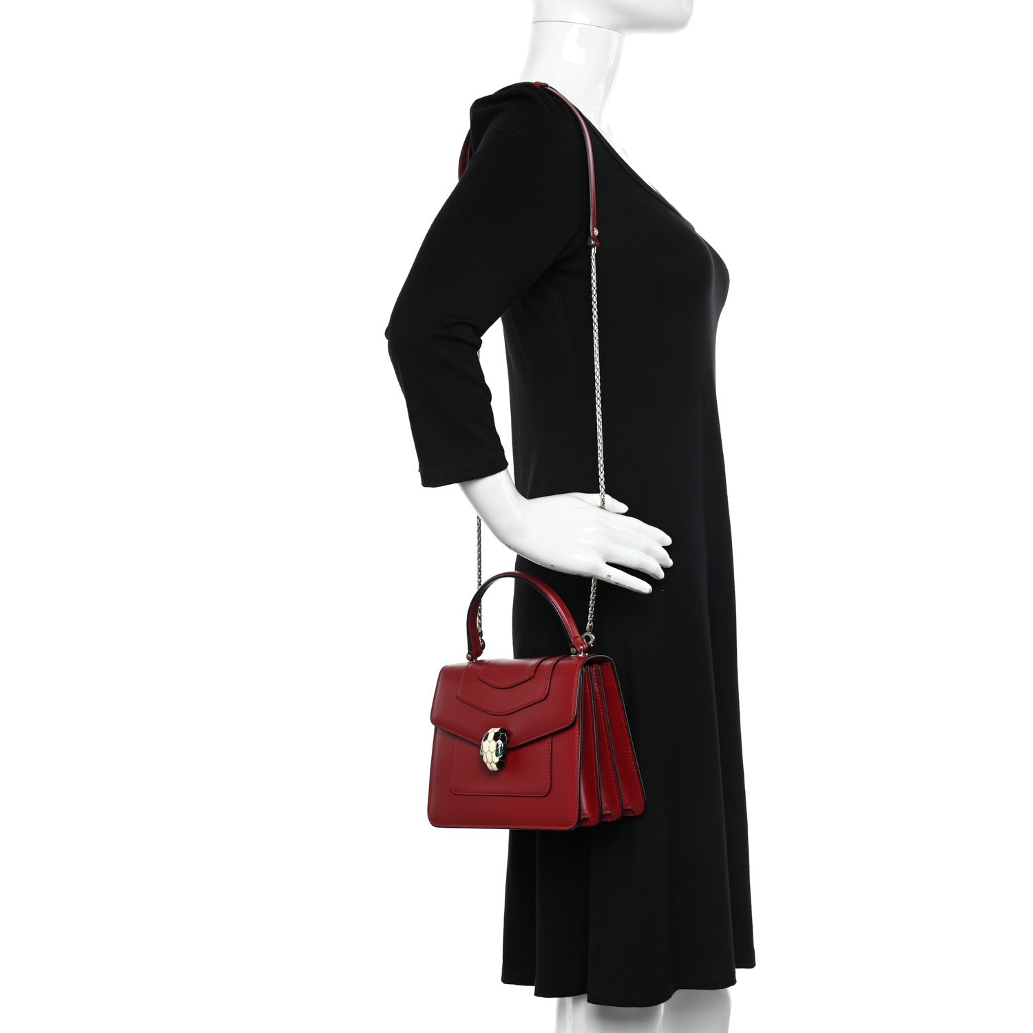 Bulgari Calfskin Serpenti Forever Top Handle Red 2 of 11