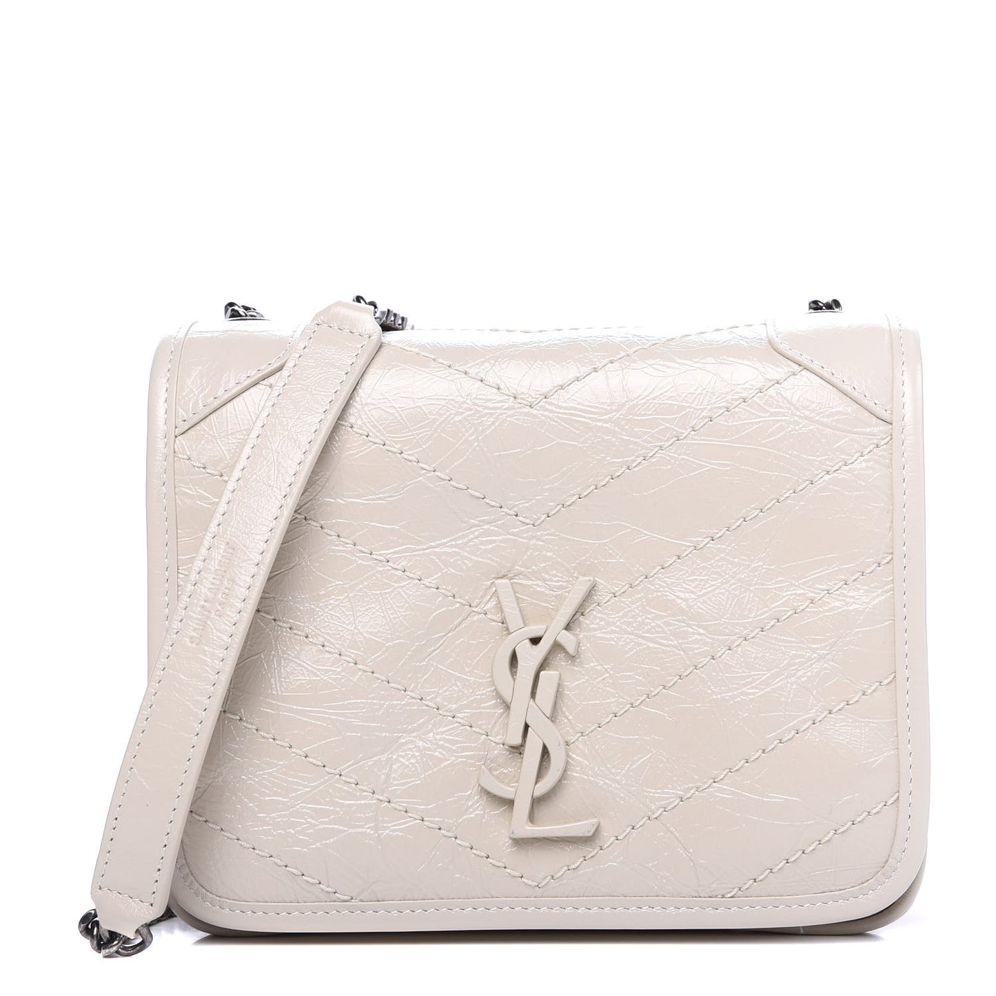 Crinkled Calfskin Matelasse Monogram Niki Chain Wallet Crema Soft