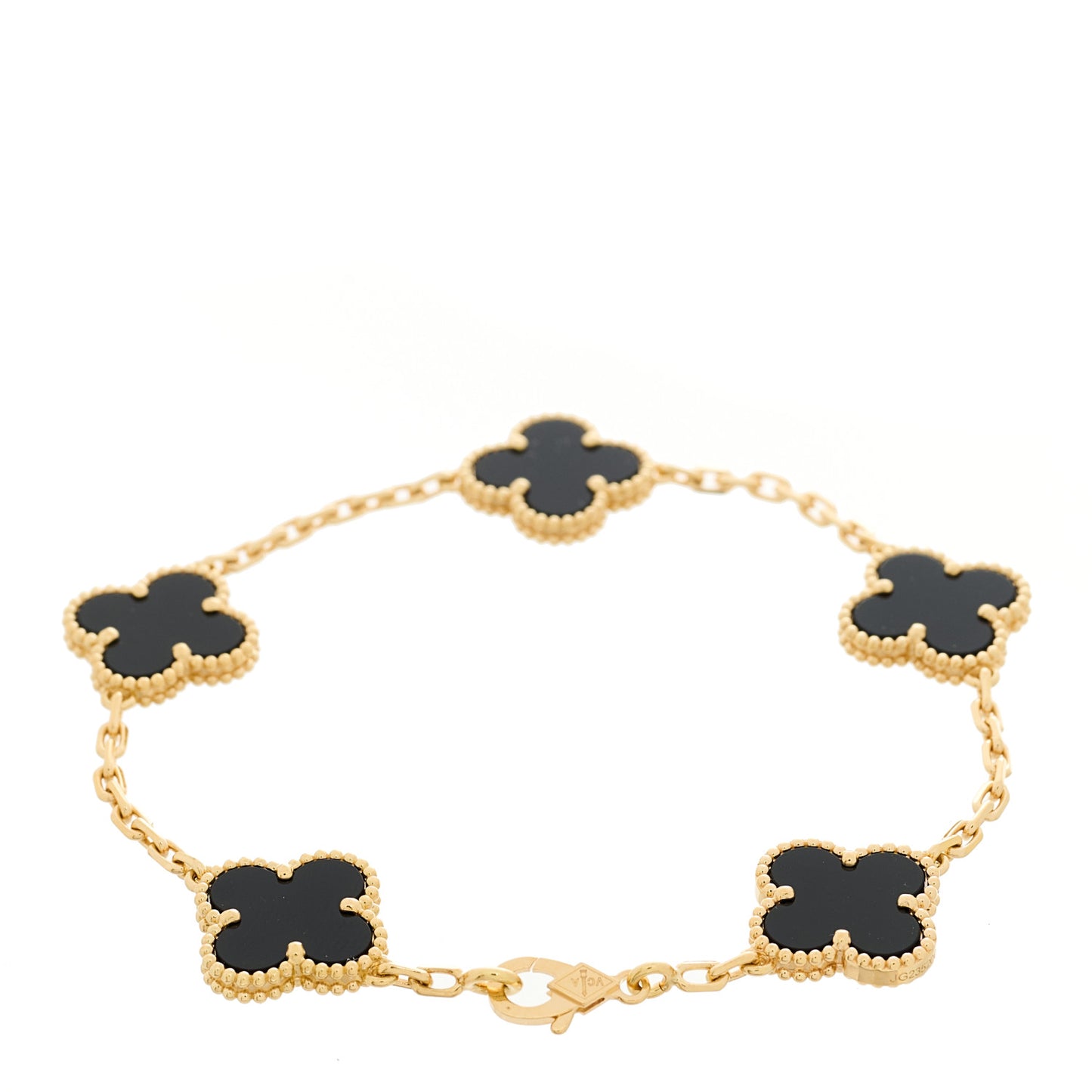 18K Yellow Gold Black Onyx 5 Motifs Vintage Alhambra Bracelet