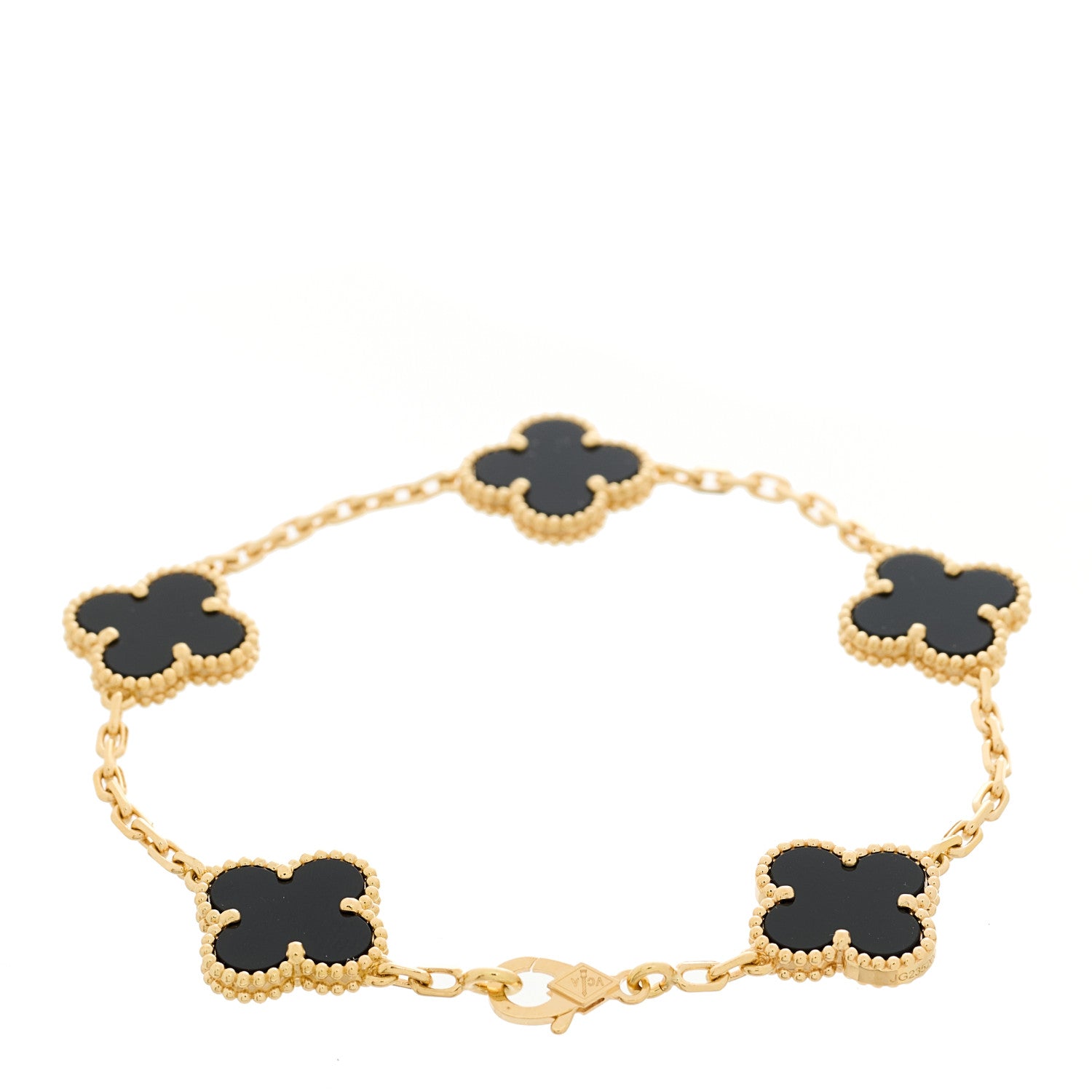 Van Cleef & Arpels 18K Yellow Gold Black Onyx 5 Motifs Vintage Alhambra Bracelet 2 of 5