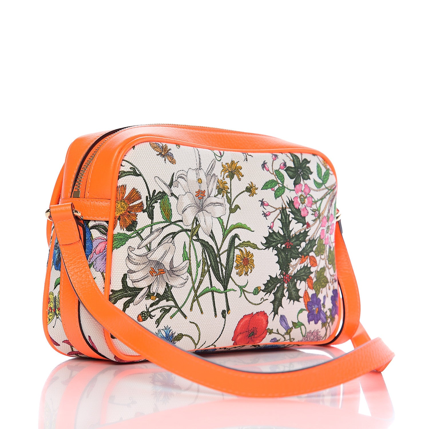Gucci Canvas Flora Floral Shoulder Bag White Orange Fluo 2 of 9