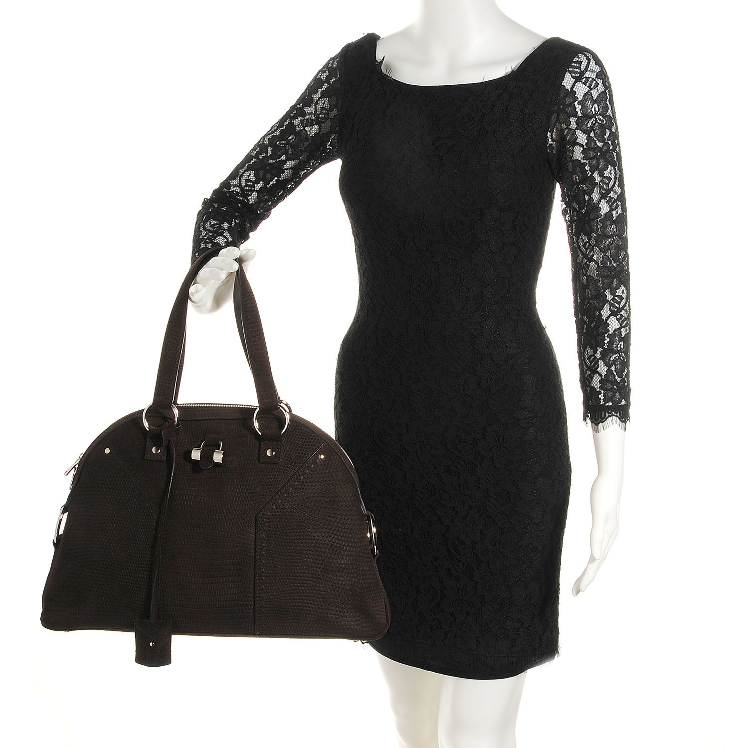 Saint Laurent Lizard Embossed Nubuck Large Muse Brown 2 of 7