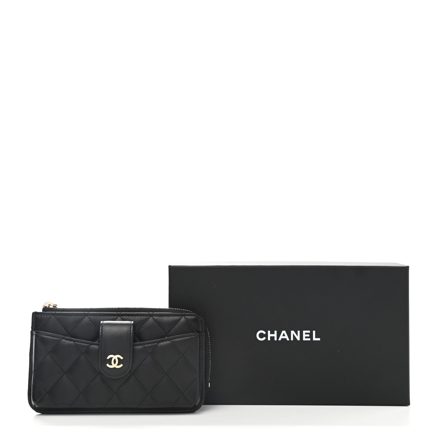 Chanel Lambskin Quilted Phone Holder Zip Clutch Black 8 of 8