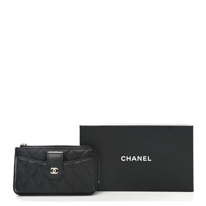 Chanel Lambskin Quilted Phone Holder Zip Clutch Black 8 of 8