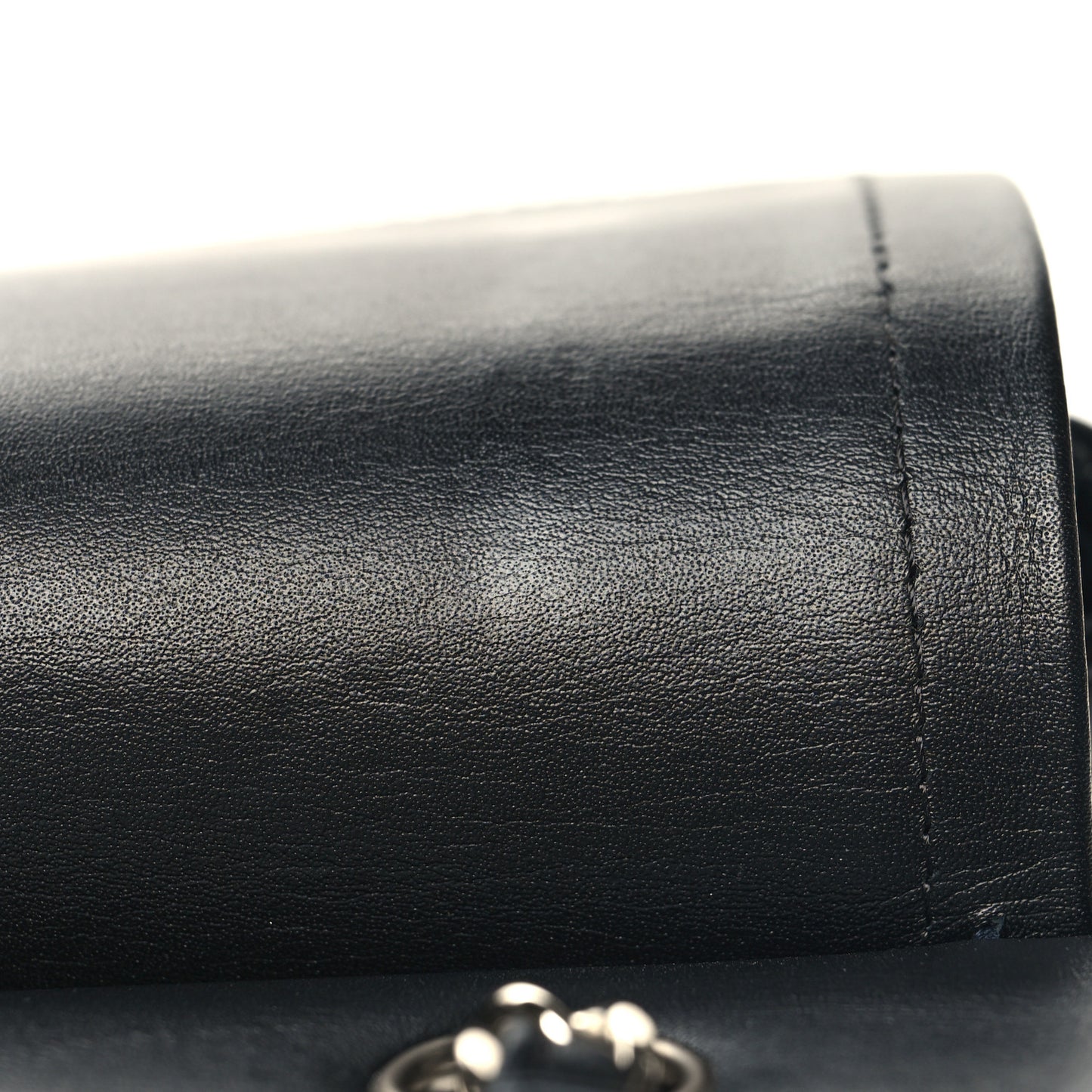 Patent Calfskin Quilted Bi-Color Medium Double Flap Navy Blue Black