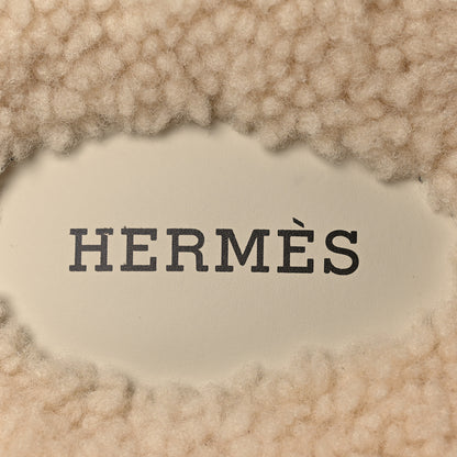 Hermes Suede Goatskin Shearling Go Mules 38 Brun Frume Ecru 9 of 11