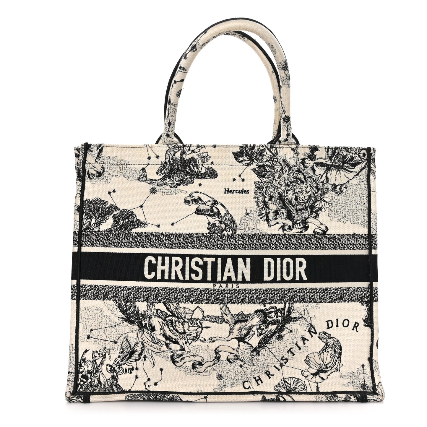 Canvas Embroidered Large Zodiac Toile De Jouy Book Tote Latte