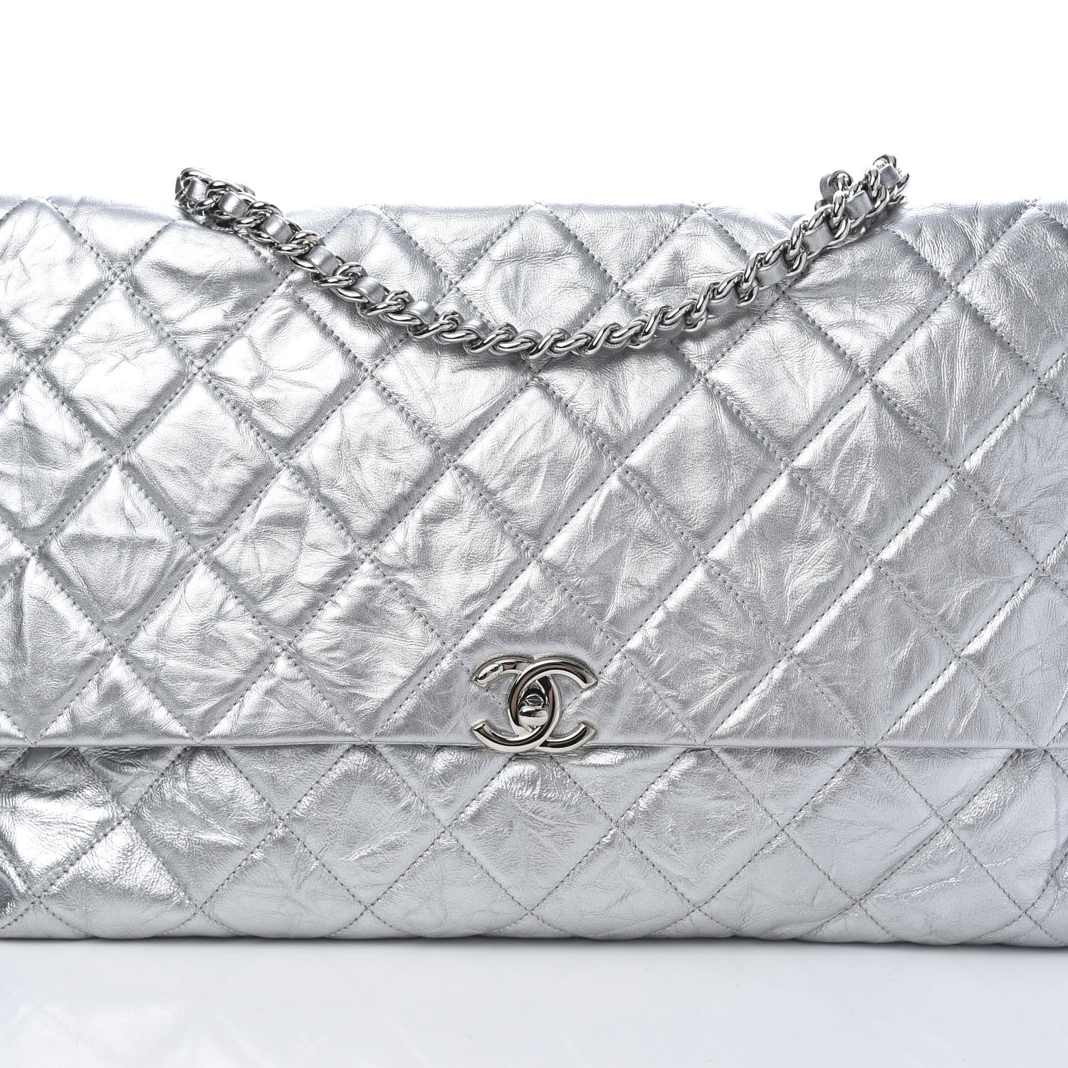 Chanel Metallic Crumpled Calfskin Big Bang Large Flap Bag Silver 8 of 10