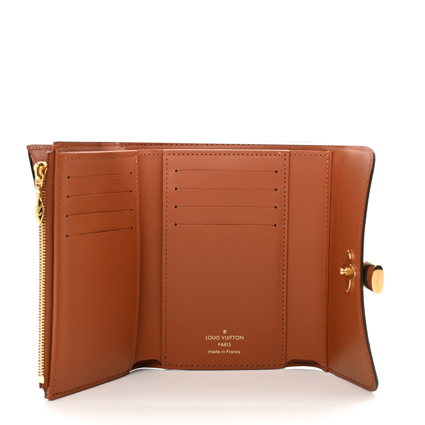 Monogram Flower Lock Compact Wallet Caramel