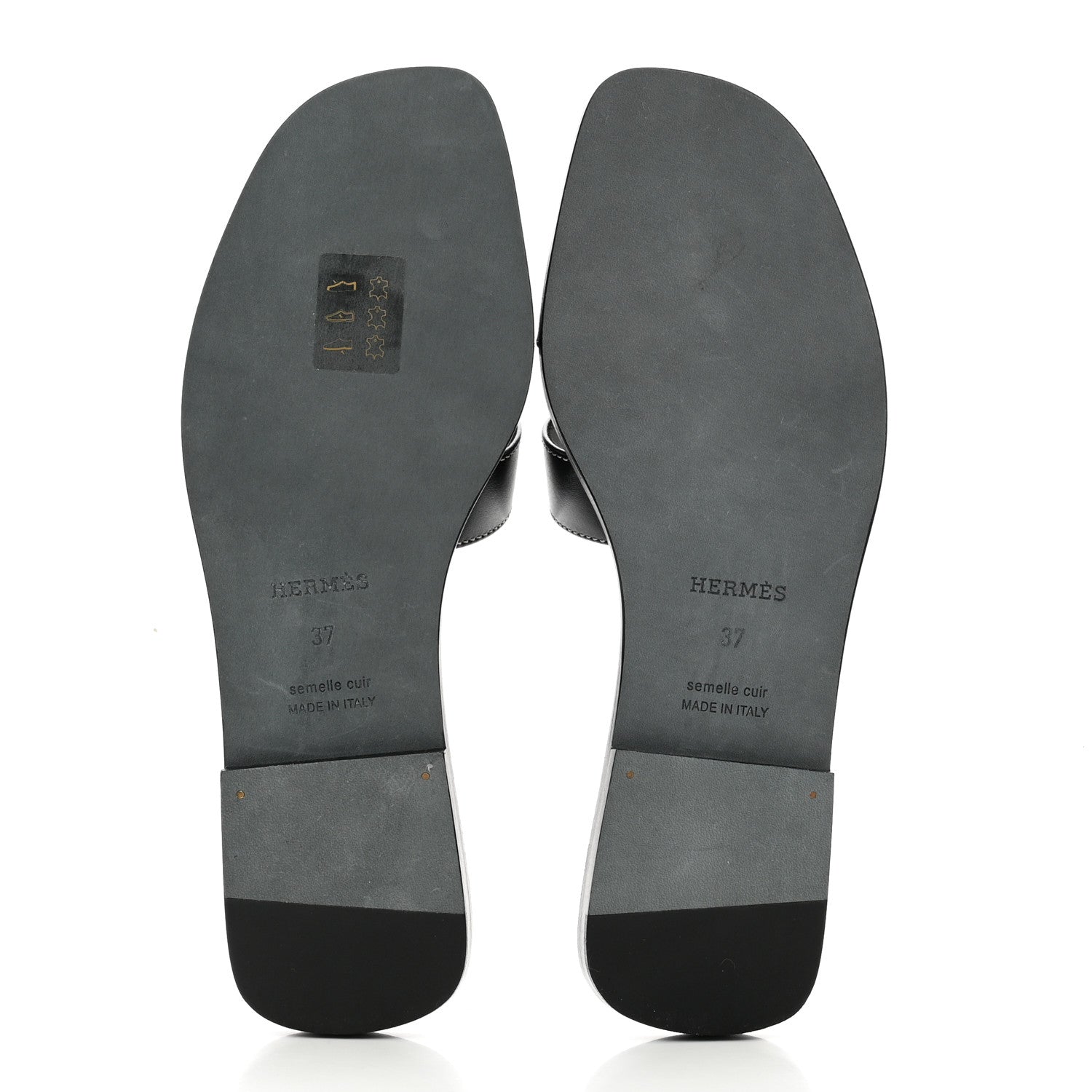 Hermes Box Calfskin Oran Sandals 37 Black 4 of 8
