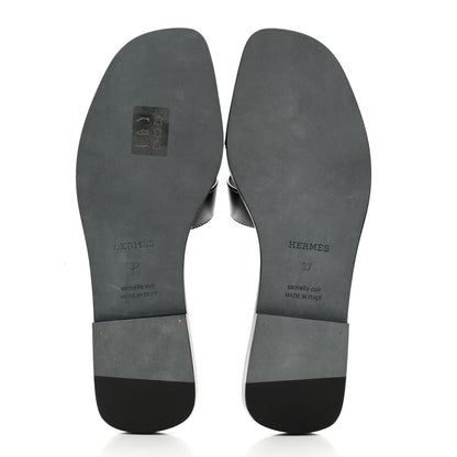 Hermes Box Calfskin Oran Sandals 37 Black 4 of 8