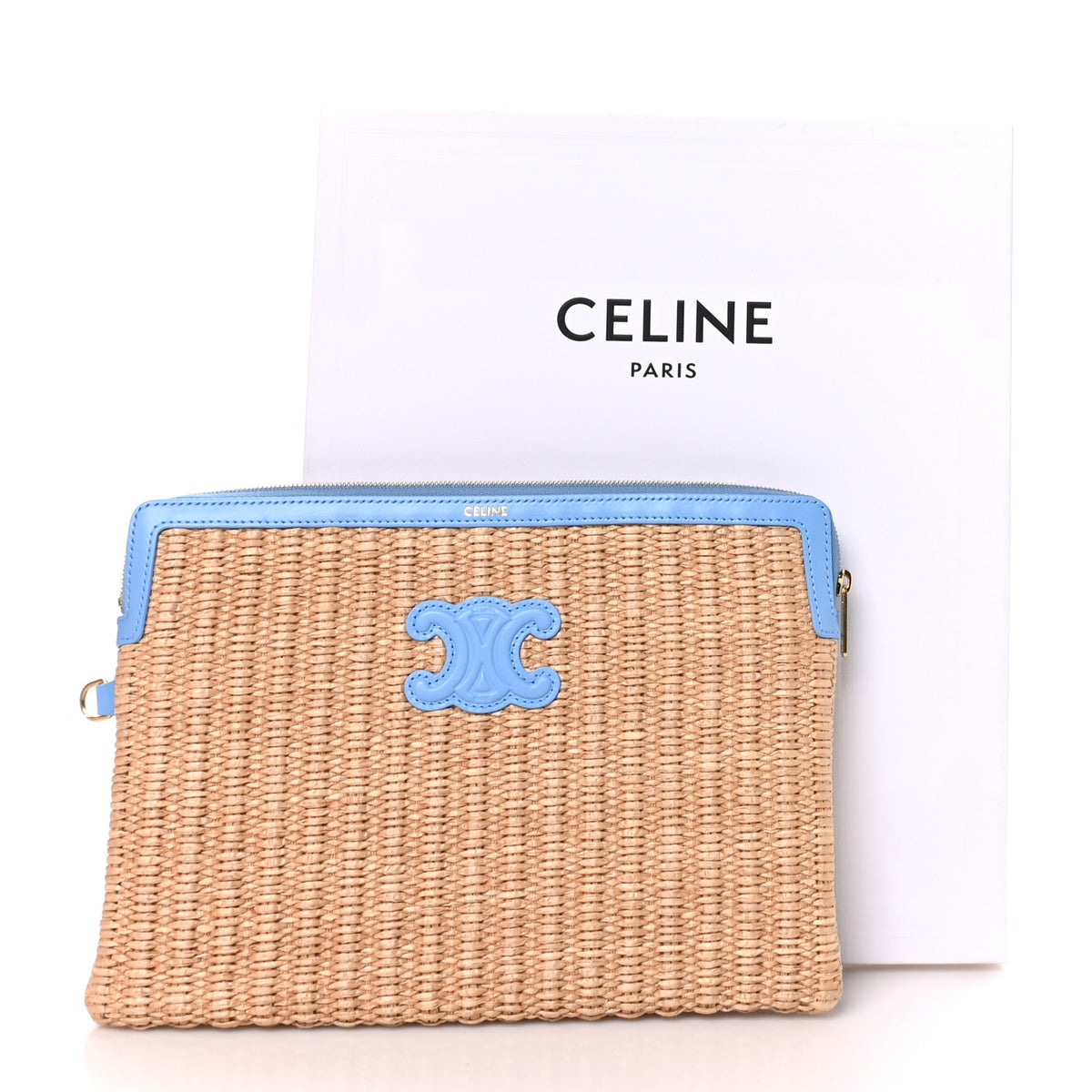 Raffia Small Pouch With Strap Sky Blue