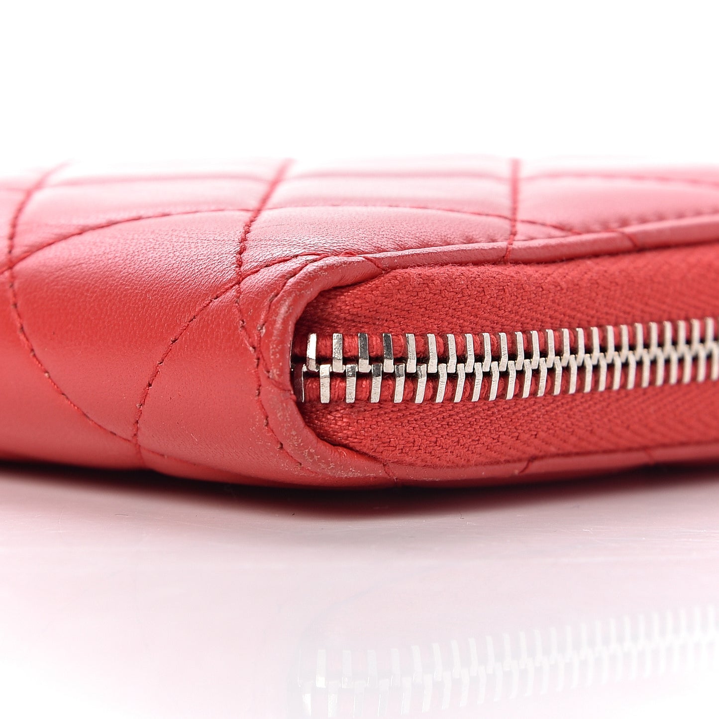 Lambskin Quilted Large Zip Around Organizer Wallet Red