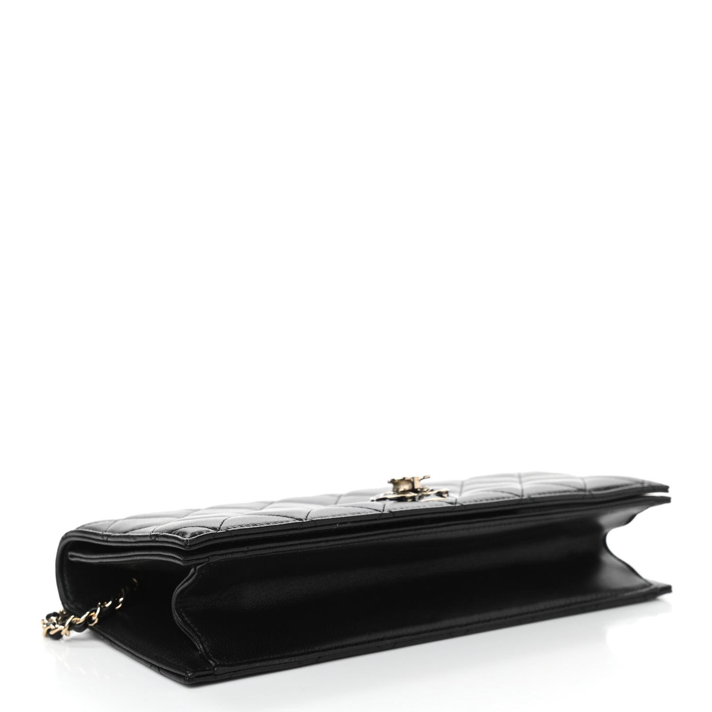 Lambskin Enamel Camellia Clutch With Chain Black