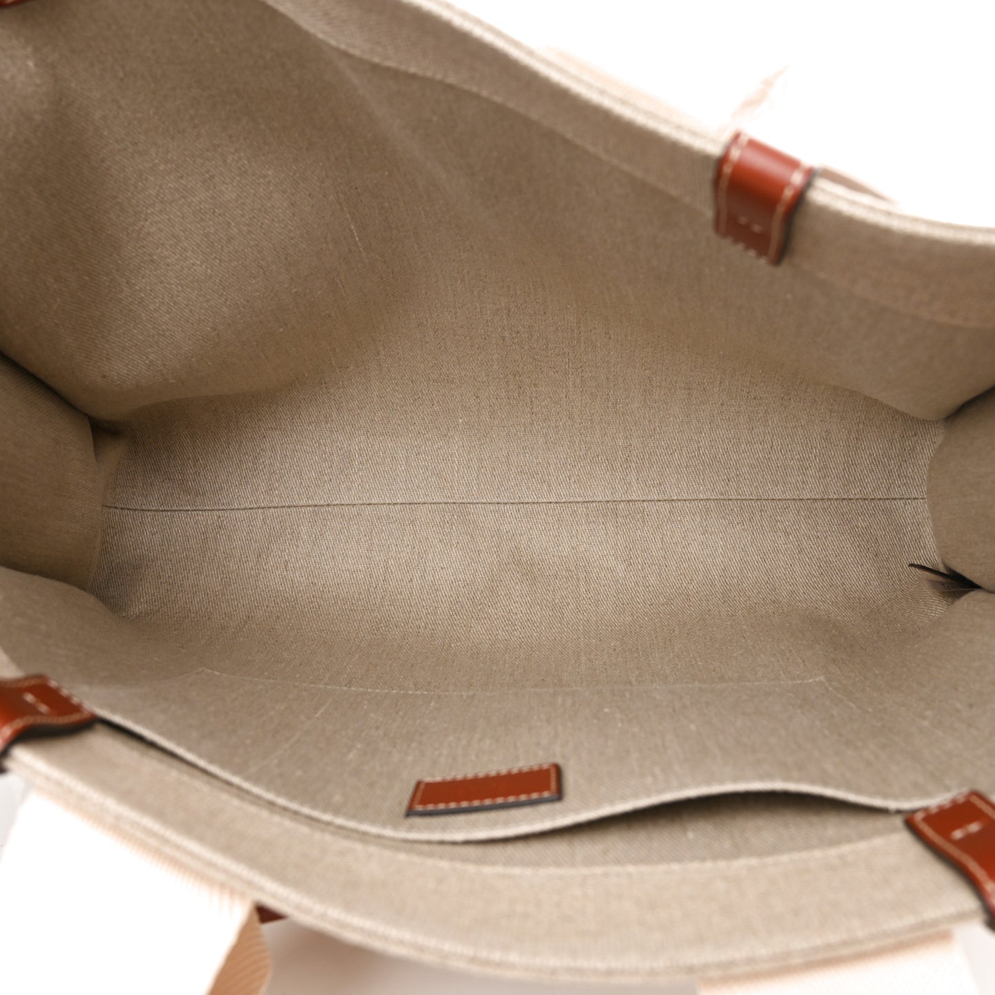 Linen Calfskin Large Woody Ribbon Tote White Brown