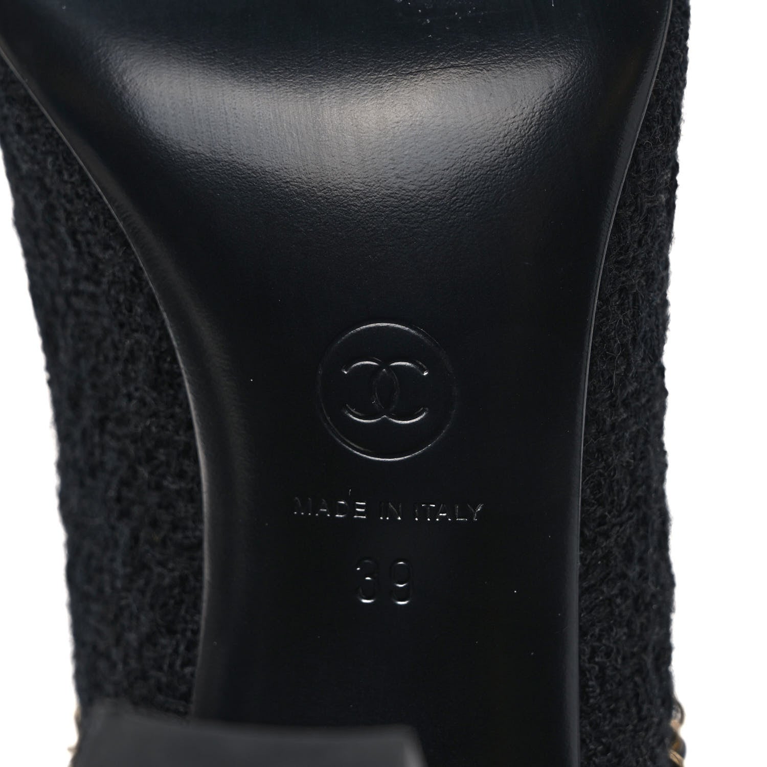 Chanel Tweed Grosgrain Cap Toe Chain Mule 39 Black 6 of 7