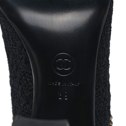 Chanel Tweed Grosgrain Cap Toe Chain Mule 39 Black 6 of 7