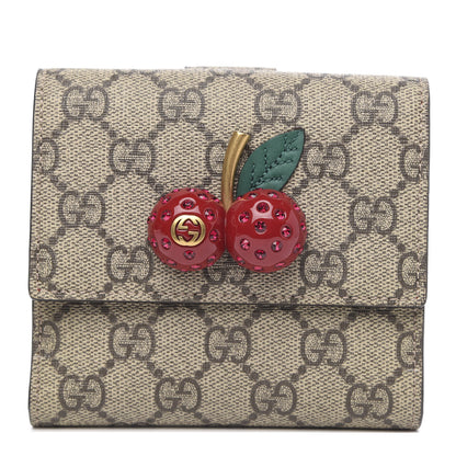 Gucci GG Supreme Monogram Cherry Embellished Card Case Wallet Hibiscus Red 1 of 7