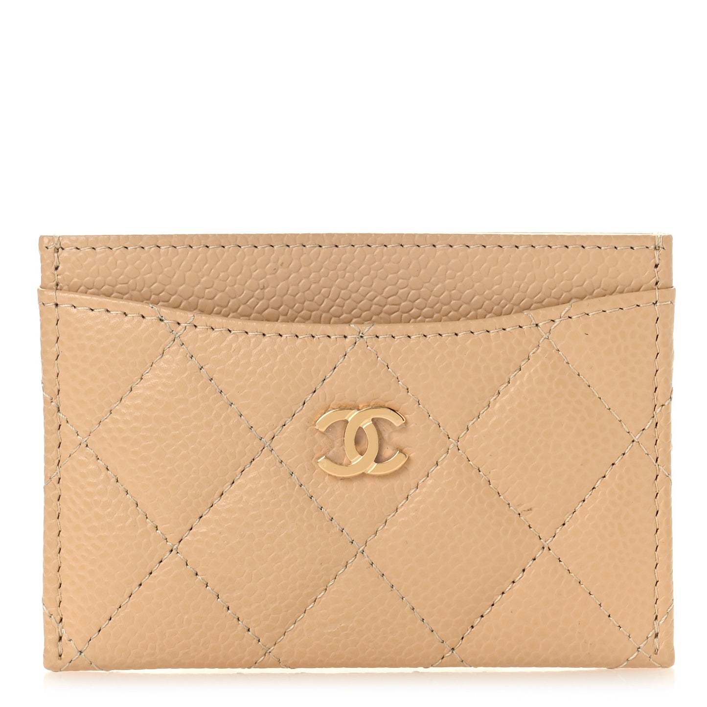 Caviar Quilted Card Holder Beige