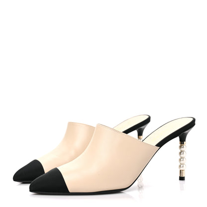 Chanel Lambskin Grosgrain Cap Toe Pearl Mule 41 Beige Black 3 of 8