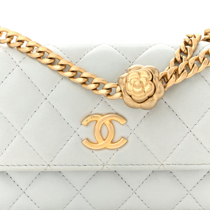 Chanel Lambskin Quilted Sweet Camellia Flap Phone Holder With Chain Light Blue 9 of 11