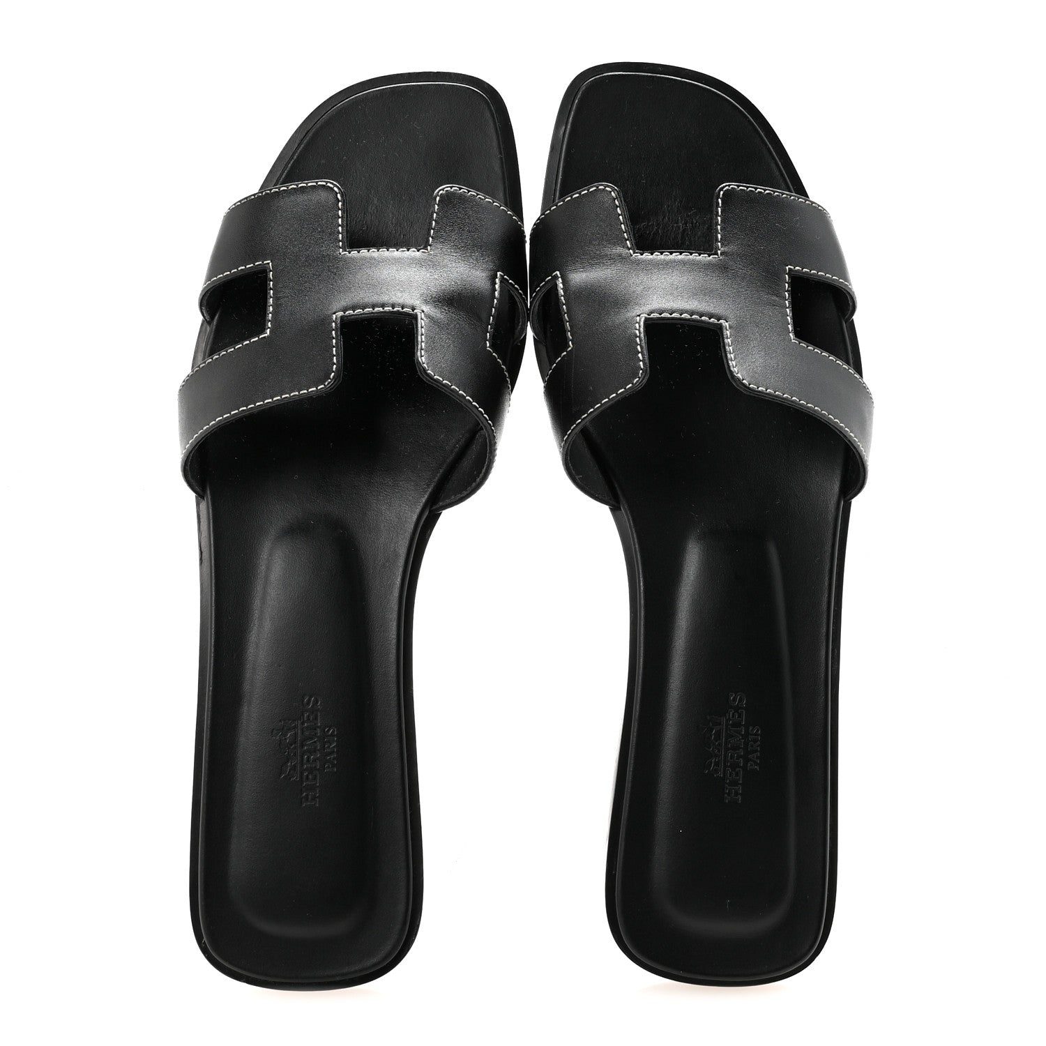 Hermes Box Calfskin Oran Sandals 39.5 Black 2 of 10