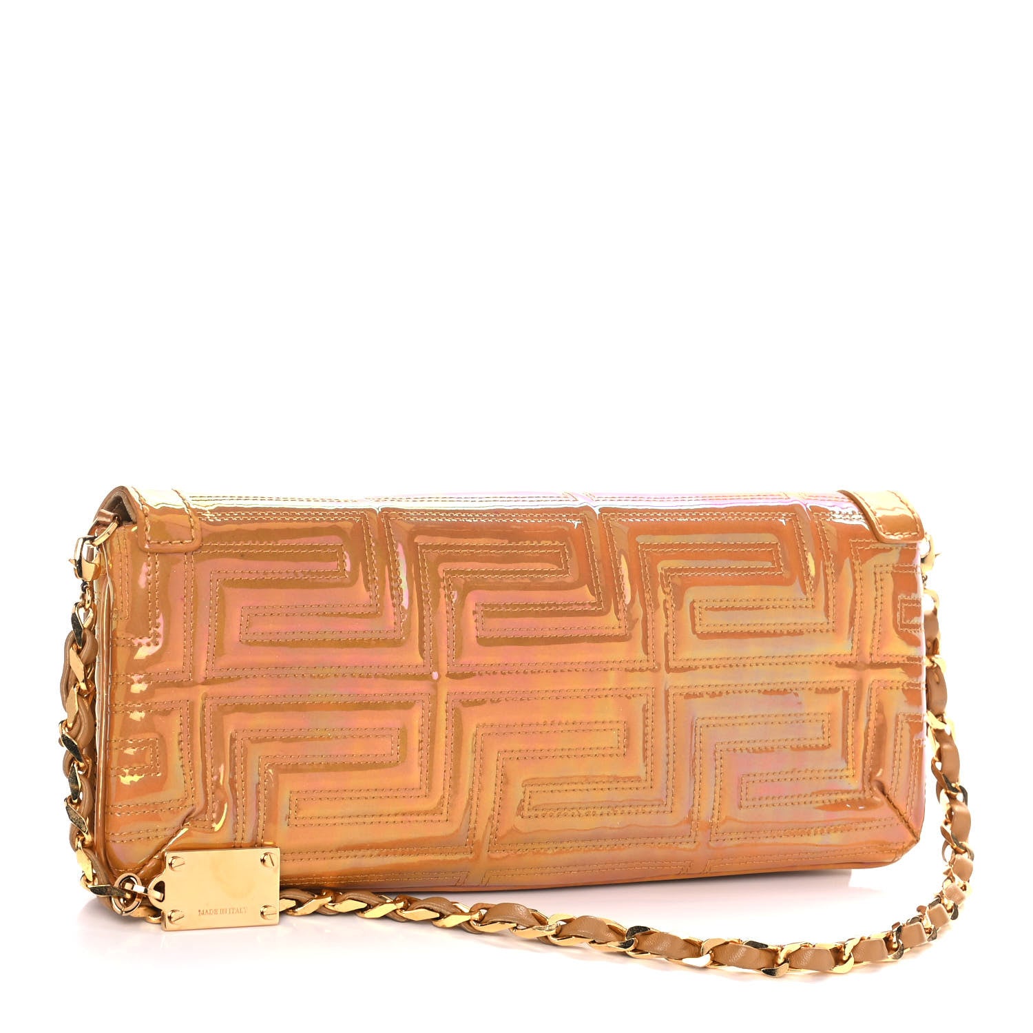 Versace Iridescent Lambskin Couture Chain Clutch Gold 2 of 14