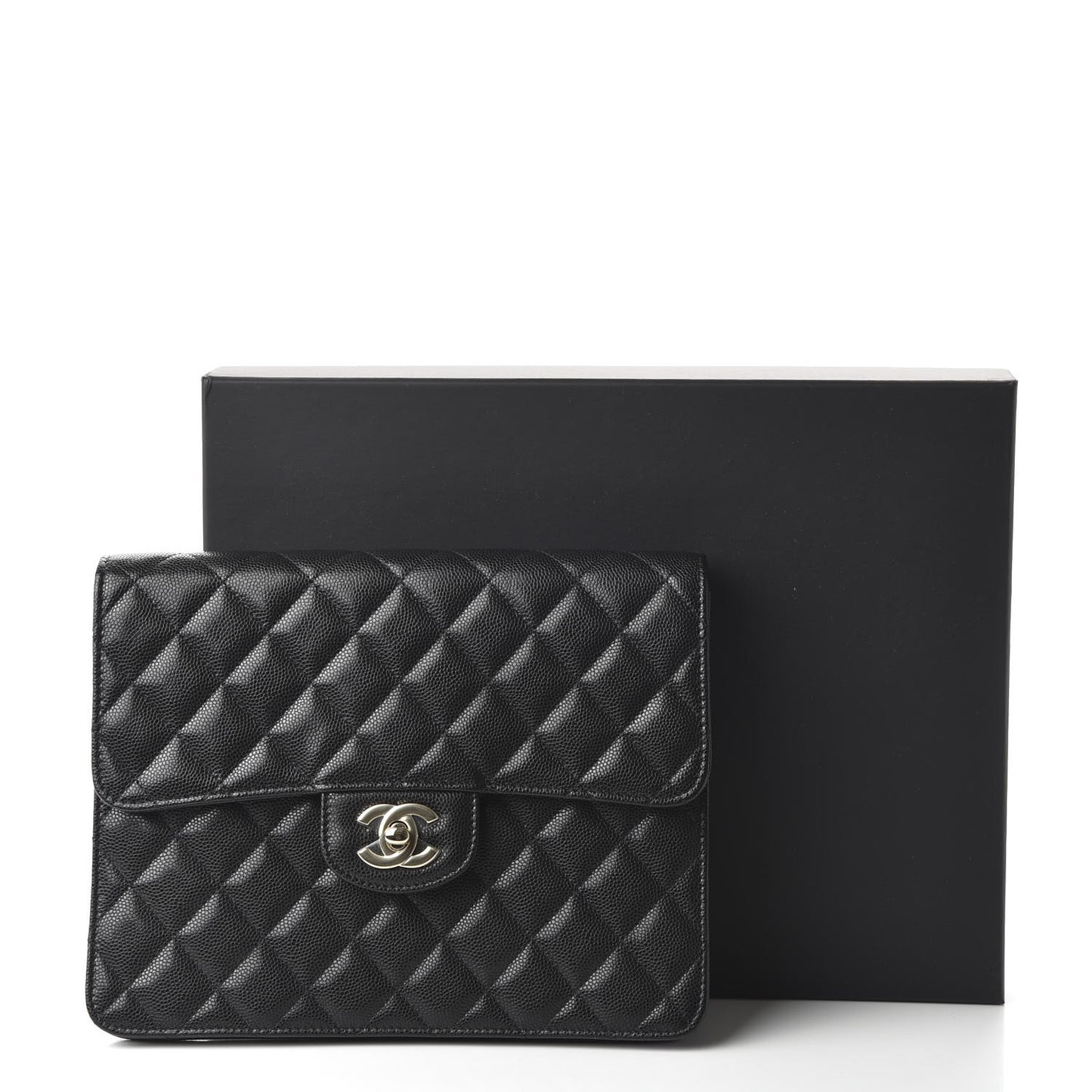 Caviar Quilted Square Flap Clutch Black