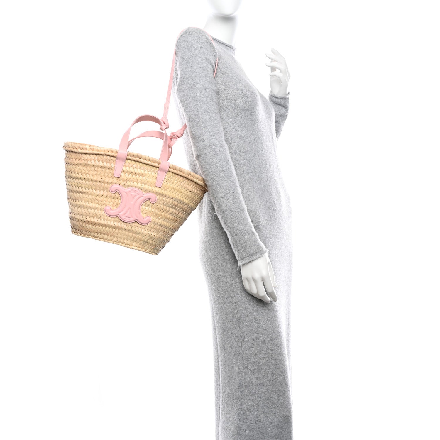Celine Raffia Calfskin Triomphe Teen Panier Pink 2 of 10