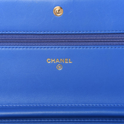 Chanel Lambskin Quilted Boy Wallet On Chain WOC Blue 8 of 10