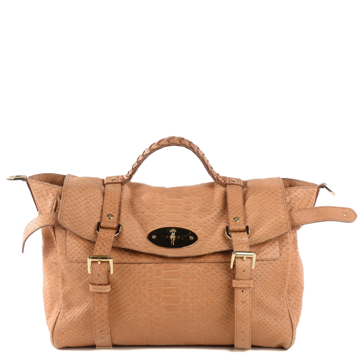 Mulberry Silky Calfskin Snake Print Oversized Alexa Deer Brown 1 of 9
