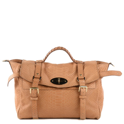 Mulberry Silky Calfskin Snake Print Oversized Alexa Deer Brown 1 of 9