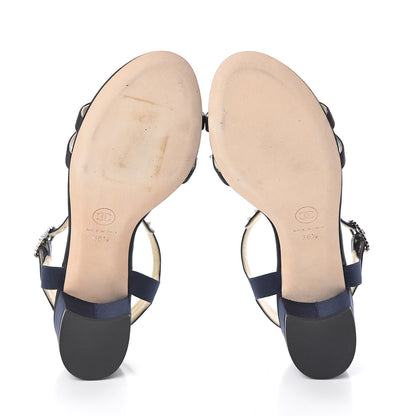 Chanel Satin Pearl Sandals 36.5 Black Navy 7 of 7