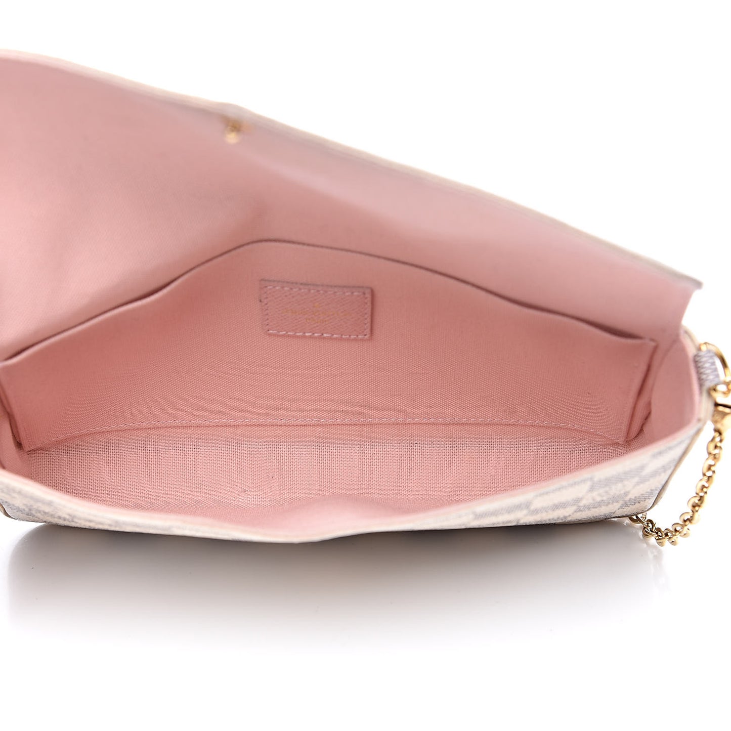 Damier Azur Pochette Felicie Chain Wallet Rose Ballerine