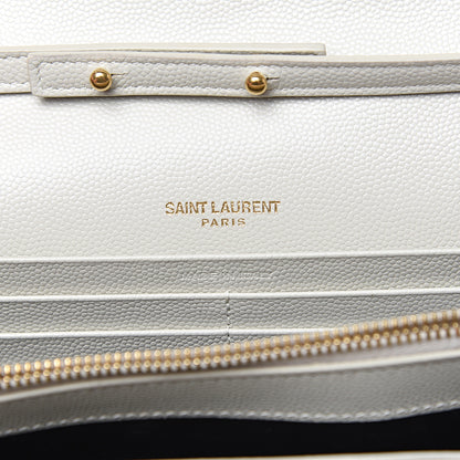 Saint Laurent Grain De Poudre Matelasse Chevron Monogram Chain Wallet Cream 5 of 11