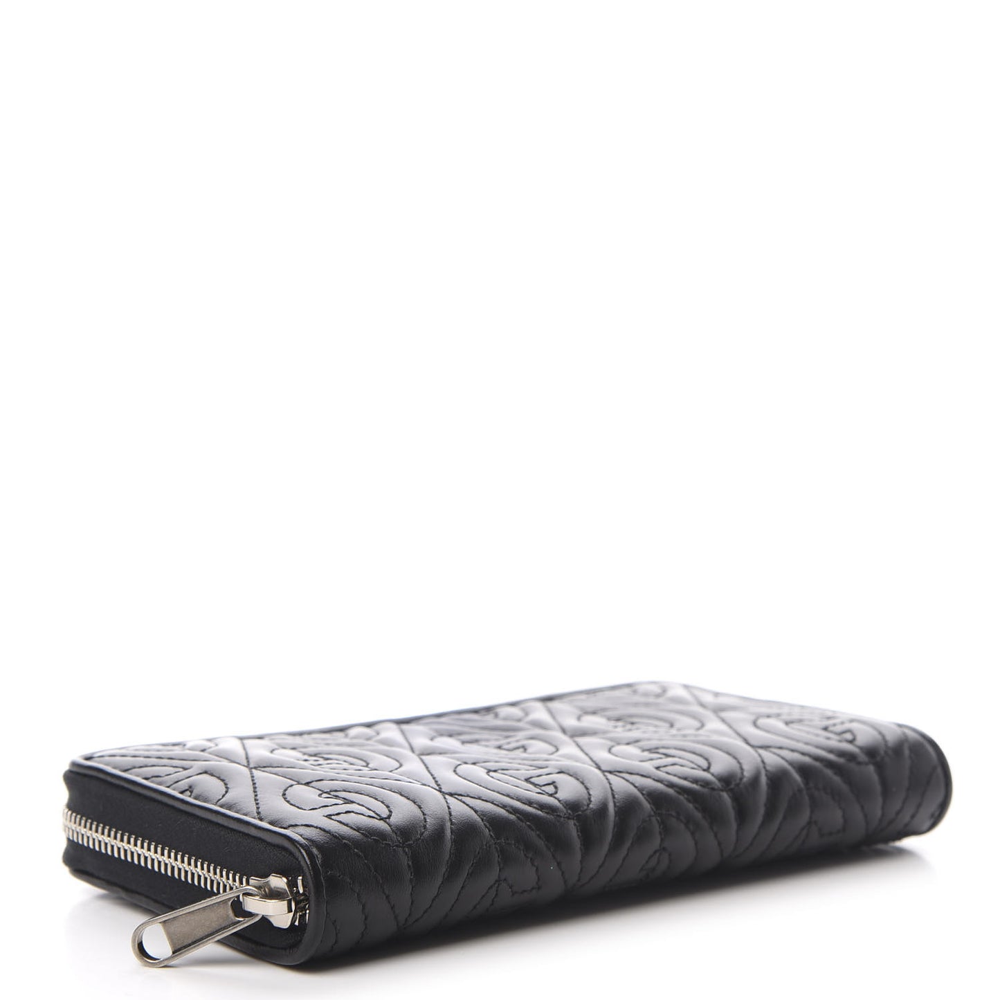Calfskin G Rhombus Quilted Zip Around Wallet Black