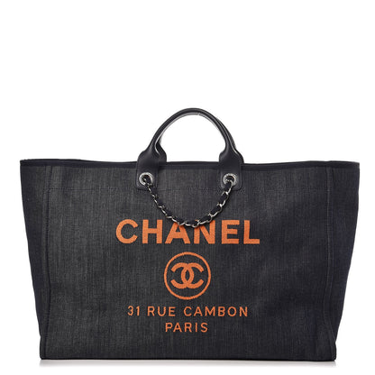 Chanel Canvas Large Deauville Tote Blue Orange 1 of 8