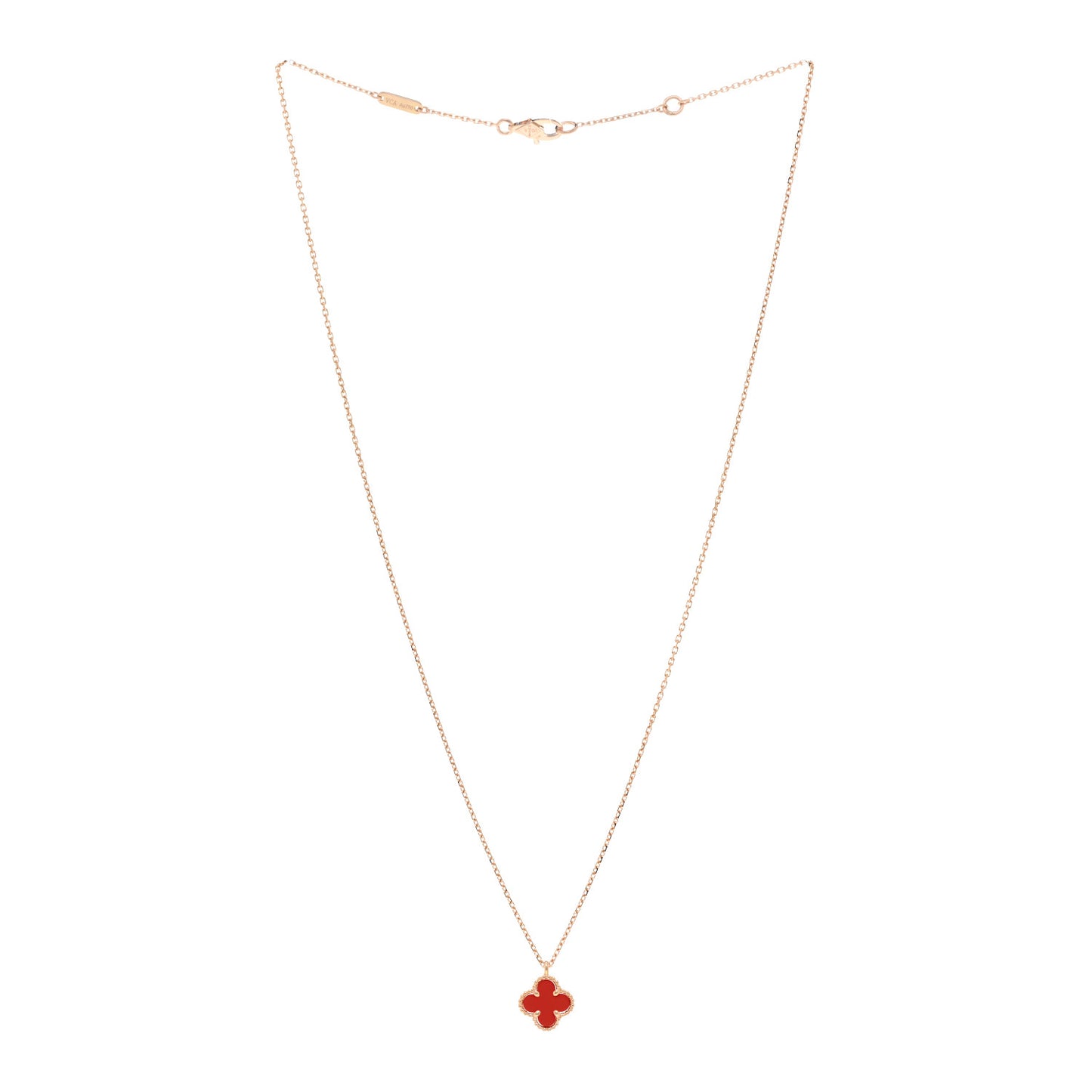 18K Rose Gold Carnelian Sweet Alhambra Pendant Necklace