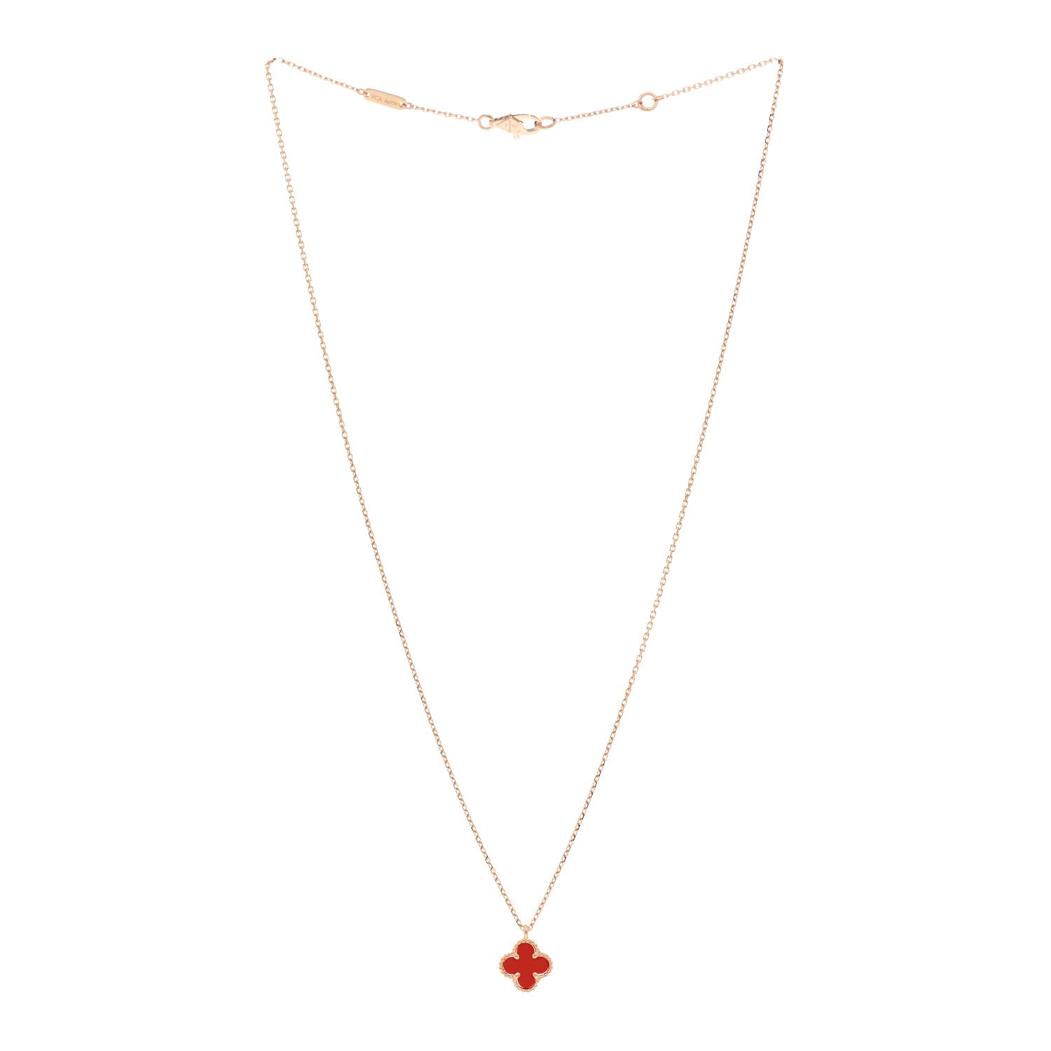 Van Cleef & Arpels 18K Rose Gold Carnelian Sweet Alhambra Pendant Necklace 3 of 5