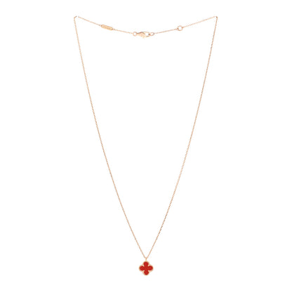 Van Cleef & Arpels 18K Rose Gold Carnelian Sweet Alhambra Pendant Necklace 3 of 5